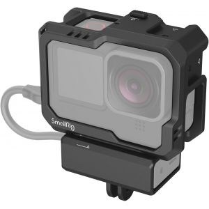 Cage pour GoPro Hero12/Hero11/Hero10/Hero9 Noir, avec 2 Supports de Cold Shoe pour GoPro Light Mod et Microphone, Lampe Vidéo LED - 3083C - Neuf