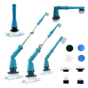 Brosse rotative &eacute;lectrique portable sans fil avec 7 t&ecirc;tes interchangeables et manche t&eacute;lescopique, adapt&eacute;e aux salles de bains, baignoires, cuisines et sols carrel&eacute;s - Neuf
