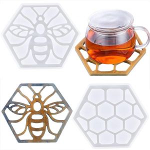 Lot De 2 Dessous De Verre En R&eacute;sine &Eacute;poxy En Nid D'abeille - Moule En R&eacute;sine - Hexagon - En Nid D'abeille - En Silicone - Pour Bricolage Et D&eacute;coration De Table - Neuf