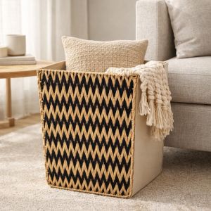 MEVRONISSHOP-Grand Panier de Rangement Tress&eacute;, Panier &agrave; Linge avec Poign&eacute;es, 75L Panier Pliable pour Couvertures, Jouets et V&ecirc;tements, Style Neutre pour la Maison (45 &times; 35 &times; 52 cm) - Neuf