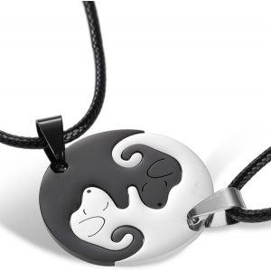 Kal-2 Pièces Collier D'amitié Bff, Pendentif Chien/Chiot, Animaux Assortis, Collier Puzzle Yin Yang Pour Les Femmes Et Les Hommes, Hétérosexuels, Collier D'amitié, Bijoux, Amoureux Des Chiens - Neuf