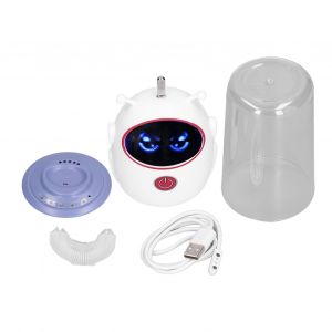 Hjlian Mini Brosse A Dents Electrique Pour Enfants, En Forme De U, Portable, De Voyage, Avec Chargement Usb, Blanc Et Bleu - Neuf