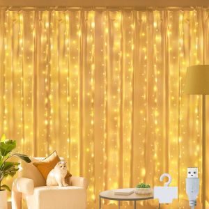 Kal-200led Guirlande Lumineuse Rideau, Rideau Lumineux 2m*2m Usb Pour Noël, Mariage, Anniversaire, Fenêtre, Maison (Blanc Chaud) - Neuf