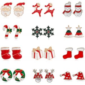 Kal-12 Paires Boucles D'oreilles Noël Pour Femmes Filles Enfants Arbre Noël Père Renne Boucles D'oreilles Noël Boucle D'oreille Noel Cadeau De Noël - Neuf