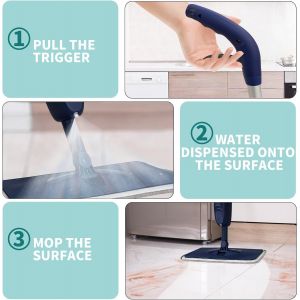 Balai pulvérisateur en microfibre, artefact de nettoyage multifonction domestique, tête pivotante à 360 ° + réservoir d'eau de 500 ml, peut nettoyer le sol sans effort, avec grattoir gratuit, adapté - Neuf