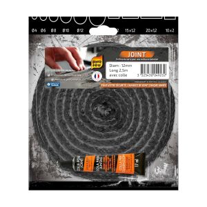 Joint Noir en Fibre de Verre-Diam&egrave;tre 12,2m50-R&eacute;siste &agrave; 500&deg;C-Fabrication Fran&ccedil;aise-Tube de Colle 17ml Inclus - Neuf