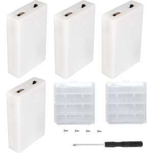 4 Pi&egrave;ces AA Support de Batterie,4 x 1.5V Support de Batterie 6V Battery Holder Box Case,AA Bo&icirc;te &agrave; Piles en Plastique avec Int&eacute;gr&eacute; Prise Femelle USB Couvercle et Interrupteur on/Off(Blanc) - Neuf