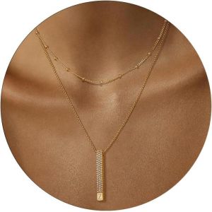 Kal-Layering Chaîne Pour Femme Avec Lettres De L'alphabet - Chaîne Personnalisée Avec Nom - Collier Délicat Avec Pendentif Tige Pour Femme - Plaqué Or 18 Carats - Bijou Fantaisie Pour Femmes Et - Neuf