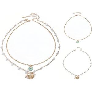 Kal-2 Pièces Collier Femme Coquillage, Collier Coquillage, Bijoux De Plage Pendentif Femme, Bohème En Coquillages, Bijoux D'été Plage Surfeur Bijoux Collier Cadeaux - Neuf