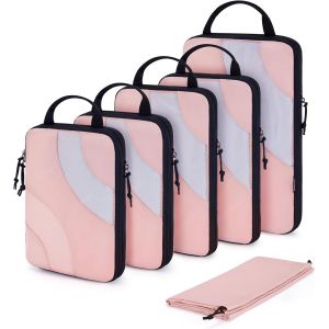6 Pi&egrave;ces Organisateur Val ,Sac Compression Voyage,Packing Cubes R&eacute;utilisable, Rangement Val Accessoire,Pratique Pour Val ,Vacances, D&eacute;placements,Rose - Neuf
