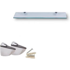 CAUC-&Eacute;tag&egrave;re murale en verre transparent, 40 cm, pour salle de bain, avec verre de s&eacute;curit&eacute; ESG de 6 mm et supports en m&eacute;tal, diff&eacute;rentes tailles - Neuf