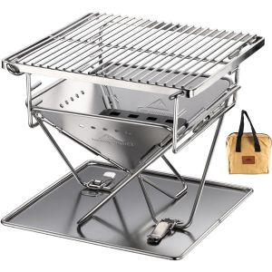 Ulteronixshop-Campingmoon Petit barbecue &agrave; charbon de bois portable en acier inoxydable avec sac de transport 24,5 cm - Neuf
