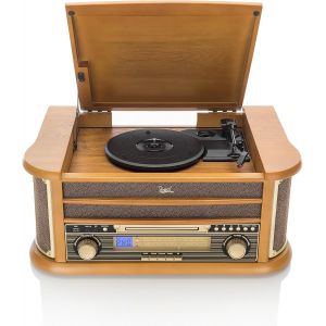 VornixorSarlshop-NR Cha&icirc;ne r&eacute;tro Marron avec Radio Ondes Courtes et Moyennes, Lecteur CD-RW, MP3, Cassette, USB, Aux-in avec Tourne-Disque Marron - Neuf