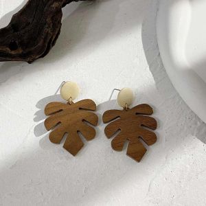 A681392e - Boucles D'oreilles Géométriques Vintage En Bois Pour Femmes,Faites À La Main,Couleur Marron,En Forme De Feuille,Cercle Rond,Bijoux 2022 - Neuf