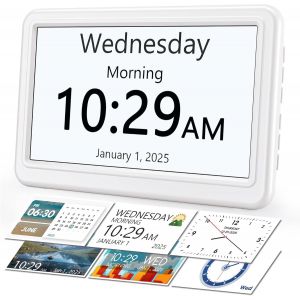 COPF-Réveil Numérique 7"",Calendrier Digital Avec Date Et Jour,20 Alarmes & Rappels,Navigation Facile,Auto-Dst,Horloge Numérique Pour Personnes Âgées & Alzheimer,Grand Écran,10Niveaux,6 Langue - Neuf