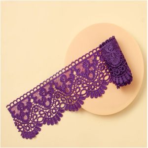 Sjzg-Bordure En Dentelle Brod&eacute;e - 10 Cm - Ruban En Dentelle Soluble Dans L'eau - Vintage - In&eacute;lastique - En Soie De Lait - Pour Rideau, Nappe, V&ecirc;tements - Violet Fonc&eacute; - 10 Cm X 5 M - Neuf