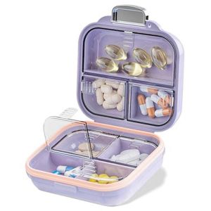 Bo&icirc;te &agrave; m&eacute;dicaments de voyage avec &eacute;tiquettes, mini bo&icirc;te &agrave; m&eacute;dicaments portable &agrave; 7 compartiments, bo&icirc;te &agrave; m&eacute;dicaments de poche quotidienne - Neuf