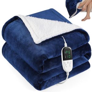 Nouvelle Couverture Chauffante avec Poche pour Les Pieds 155X180CM, Fonction D'Arr&ecirc;T Automatique, Chauffage &agrave; 6 Vitesses, Minuterie 10 H, Protection Contre la Surchauffe, Lavable Machine(Bleu) - Neuf