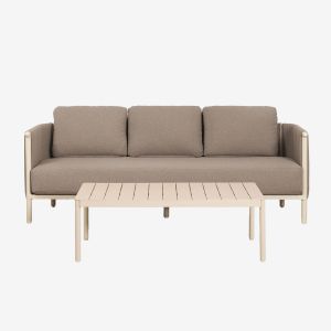 Ensemble De Jardin Avec Canap&eacute; 3 Places En Boucl&eacute; Et Table Basse En Aluminium Boleni Tapioca Beige - Neuf