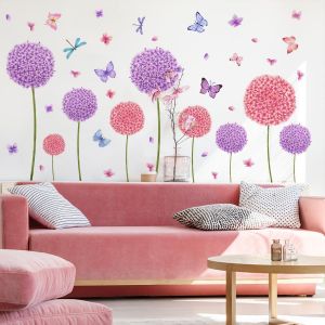 Eryi-Stickers Muraux Pissenlit Coloré Autocollants Muraux Fleurs Autocollant Mural Pissenlits Papillon Sticker Mural Plantes Pour Salons Chambres Bureaux Canapé Fond Décoration Murale De La Maison - Neuf