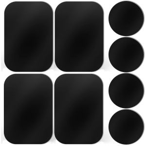 Plaque métal pour Support magnétique de Voiture avec adhésif, Lot de 8 plaques métalliques de Rechange universelles compatibles avec Supports magnétiques - Noir (4 rectangulaires et 4 Ronds) - Neuf