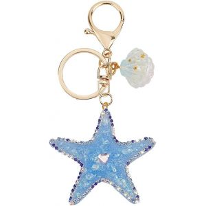 KAL-1 Boîte De 1 Porte Clés En Forme D'Étoile De Mer Petite Étoile De Mer Bleu Mignon En Alliage Acrylique Strass Coquillage Scintillant Porte Clés De Plage Pour Femmes Clés De Voiture Cadeaux De - Neuf