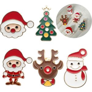 Kjdal-5 Pi&egrave;ces De No&euml;l S&eacute;rie Broche Broche Broche En M&eacute;tal,Dessin Anim&eacute; Mignon Broche V&ecirc;tements Sac Sac Veste Veste Bijoux Accessoires De Bricolage,P&egrave;re No&euml;l,Bonhomme De Neige,Arbre De No&euml;l,Renne - Neuf