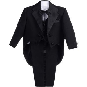 Yemaesre-Smoking Pour Bebe Garcon, Ensemble 5 Pieces (Blazer, Gilet, Chem , Noeud Papillon Et Pantalon) Costume De Mariage Ceremonie Bapteme, Taille 3-12 Mois, Blanc/Noir/Ivoire - Neuf