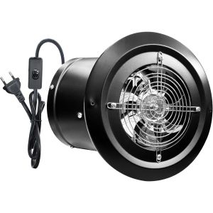 Ventilateur d'extraction d'air-150 mm-480 m&sup3;/h-Avec clapet anti-retour-En m&eacute;tal-Avec prise europ&eacute;enne-Pour cuisine,salle de bain,garage,sous-sol-Noir.[I190] - Neuf
