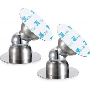 Lot de 2 butées de porte magnétiques en acier inoxydable - Fixation adhésive - Argenté - Neuf