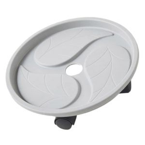 Pot de fleurs en plastique epais, bac a fleurs, plateau, poussoir amovible, base a roulettes, gris - Neuf