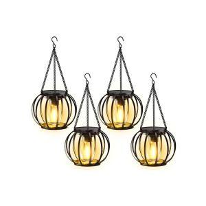 Lot de 4 lanternes solaires suspendues pour jardin ext&eacute;rieur, appliques murales r&eacute;sistantes &agrave; l'eau - Neuf