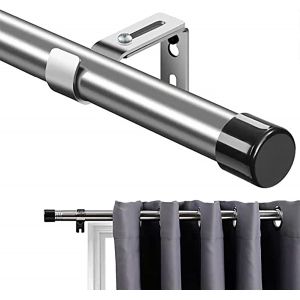 Tringle &Agrave; Rideaux, 76-116 Cm Tringle &Agrave; Rideau Extensible Avec Boutons Cap Avec Supports&iquest; Tringle &Agrave; Rideaux Ensemble De Quincaillerie En Acier Inoxydable R&eacute;glable Fen&ecirc;tre D&eacute;corative Pour Salon/Argent - Neuf