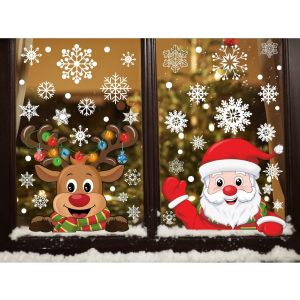 Flocon de neige, les Rennes du p&egrave;re No&euml;l Autocollants de D&eacute;coration de No&euml;l DIY D&eacute;coration de la Fen&ecirc;tre de No&euml;l Autocollants R&eacute;utilisables de No&euml;l Autocollants de Verre Vinyle Amovible D&eacute;coration M - Neuf