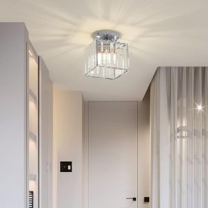 Subzonal-Plafonnier En Cristal Moderne, Mini Plafonnier En Cristal Argent&eacute; E27, Lustre Carr&eacute; En Cristal, Pour Couloir Salon Chambre Cuisine Entr&eacute;e &Eacute;clairage (Argent) - Neuf