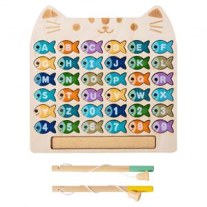 Jouet en bois en forme de chat, jeu de pêche, motricité fine - Neuf
