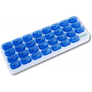 Pilulier Mensuel Et Journalier Et Semainier|Pilulier 31 Jours-31 Compartiments|Compact Et Durable|Sans Bpa|Bleu/Blanc|Une Pièce|Med-M31-B - Neuf