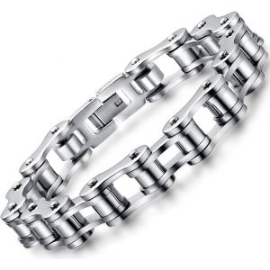 Bracelet &Agrave; Maillon En Acier Inoxydable, Style Rock Et Motard, 22 Cm, Argent&eacute; - Neuf