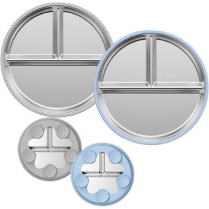 2 Pi&egrave;ces Assiette Ventouse Pour B&eacute;b&eacute;,Assiette Bebe Ventouse,Assiette Enfant En Acier Inoxydable Pour Chaises Hautes,Plateau Et Tables (Bleu + Beige) - Neuf