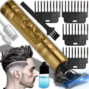 Tondeuse Cheveux Et Barbe En Acier Dor&eacute; Avec Jeu De Douilles (1,5 2 3 4 Mm) Tondeuse &Eacute;lectrique Pour Homme, Rechargeable Par Usb, 2 Heures De Temps De Travail, Fonctionnement Silencieux - Neuf