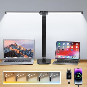 Lampe De Bureau Led,10 Luminosité +5 Couleurs Lampe Bureau+Mémoire,1200lm Lampe Led,1.8m Gamme De Lumière Lampe Bureau Led,Lampe De Bureau Enfant,Lampe De Chevet Led Lampe|Avec Adaptateur - Neuf