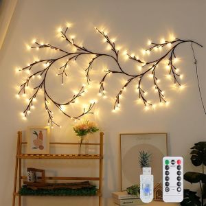 Jgd-Willow Vine - Guirlande Lumineuse Murale &Agrave; 72 Led - 8 Modes Usb - Vigne En Saule - Avec T&eacute;l&eacute;commande - Minuterie - Branches D'arbre Artificielles Flexibles - D&eacute;coration Murale Pour Chambre &Agrave; - Neuf
