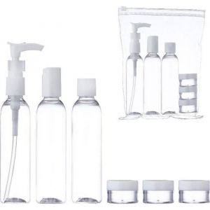 Kit voyage 7 Pcs Pochette Flacons Pots vides cosm&eacute;tique Bagage &agrave; main ou avion - Neuf