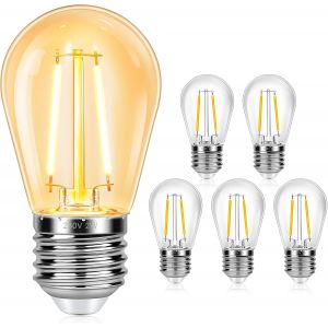 Kal-Lot De 6 Ampoules E27 S14 2w, Led Filament Vintage, Equivalent À Ampoule Incandescente 20w, Blanc Chaud 2700k, 160lm, Ip44 Étanche, Non Dimmabile, Pour Decorative Intérieur Et Extérieur Guirlande - Neuf