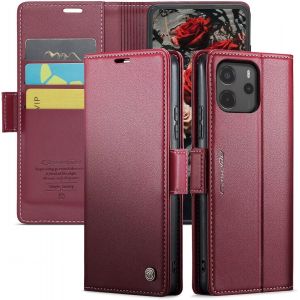 Kal-Coque Pour Xiaomi Redmi Note 14 4g (164.84)+ 2 Pièces Verre Trempé,Antivol,Prend En Charge Le Chargement Sans Fil, Pochette Fermeture Magnétique Flip Case-Bourgogne - Neuf