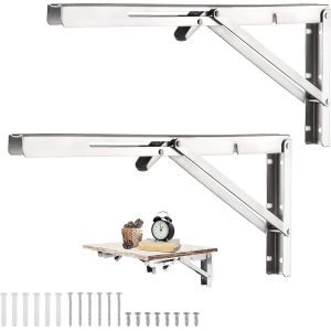 Lot de 2 supports muraux pliables en acier inoxydable de 450 mm, support de console pliable, support d'étagère pliable robuste, supports d'étagère pliables pour établi de garage - Neuf