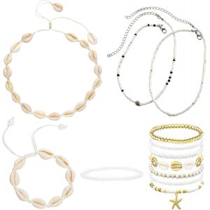 Kal-Lot De 12 Accessoires Hawaïens Pour Femme - Chaîne De Cheville - Style Bohème Hawaïen - Pour Accessoires De Costume Hawaïen, Décoration De Fête Hawaïenne, Accessoires De Festival - Neuf