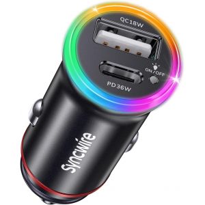 Tianyi-Syncwire Adaptateur De Chargeur De Voiture Usb-C 54w 2-Port [Pd36w+Qc18w] [Interrupteur Lumineux] [Corps En M&eacute;tal] Chargeur Rapide Usb Type-C Pour Iphone 15 14 Pro Max Plus Galaxy S23 Et Plus - Neuf
