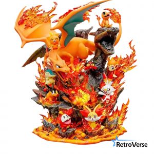 Figurine Pok&eacute;mon Famille Dracaufeu 15 Cm Gk Lumineuse Pvc Mod&egrave;le Collector - Neuf