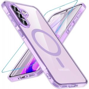 Kal-Coque Pour Samsung Galaxy A56 5g Compatible Avec Magsafe Avec Verre Trempé, Magnétique Protection Samsung A56 Transparent Étui Arrière Housse Fine Antichoc Extérieur Case Pour Galaxy A56, Violet - Neuf